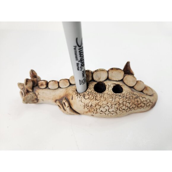 Vintage Ceramic Dragon Pen Holder Brown Heavy - Picture 7 of 9